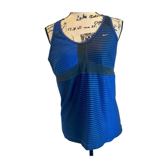 NIKE TANK TOP DRI FIT RACERBACK SZ XL BUILD IN BRA COBALT BLUE BLACK ATHLETIC - Picture 1 of 13